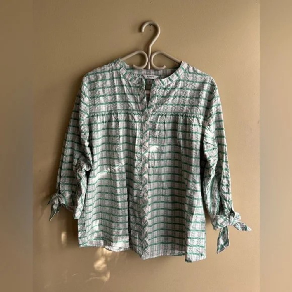 Green and White Striped Blouse